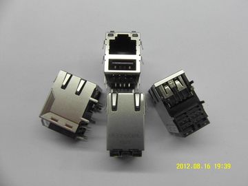 Receptacle Switch RJ45 with Transformer, PBT Black Housing RJ45 Jack with Single USB
